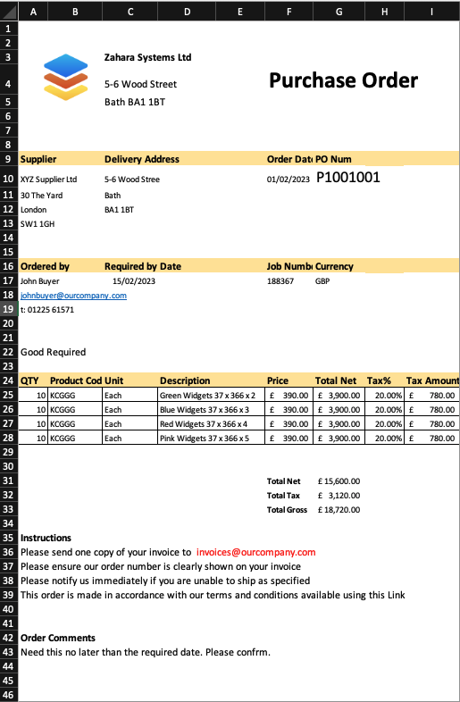 free purchase order template Excel